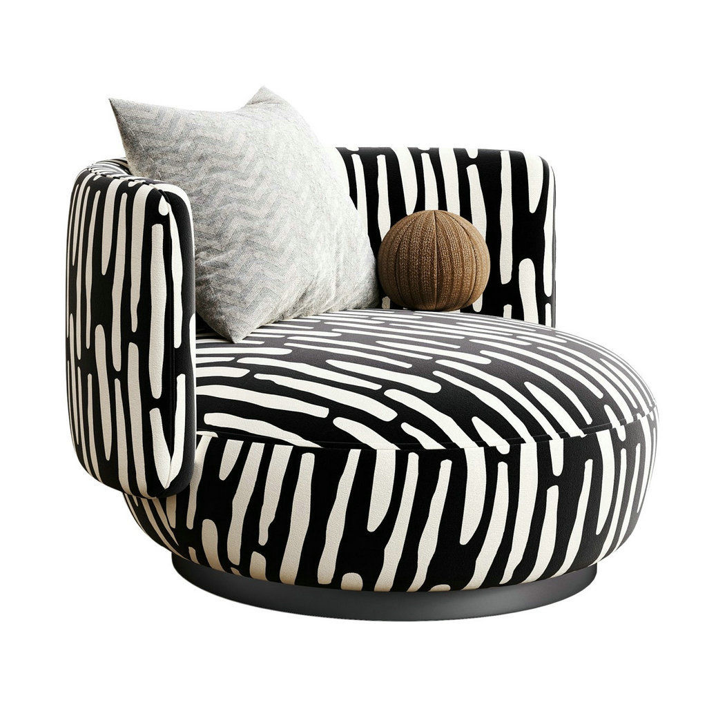 Black and White Velvet Swivel Accent Chair, Modern Round Lounge Armchair