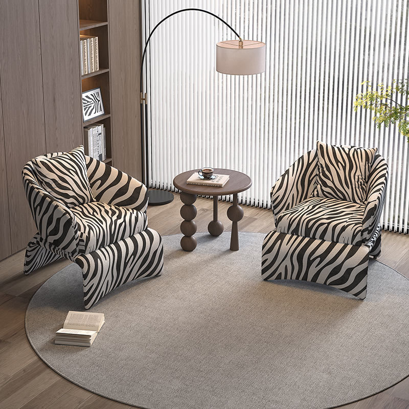Zebra Pattern Fabric Single Lounge Chair Accent Armchair Curved Back Cushion