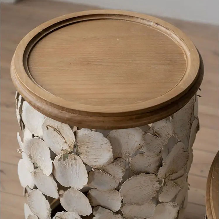 Nordic Cream White Petal-Embellished Round Coffee Table