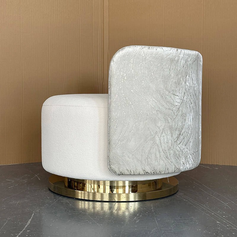 Cream Round Accent Chair, Upholstered Lounge Chair with Gold Base