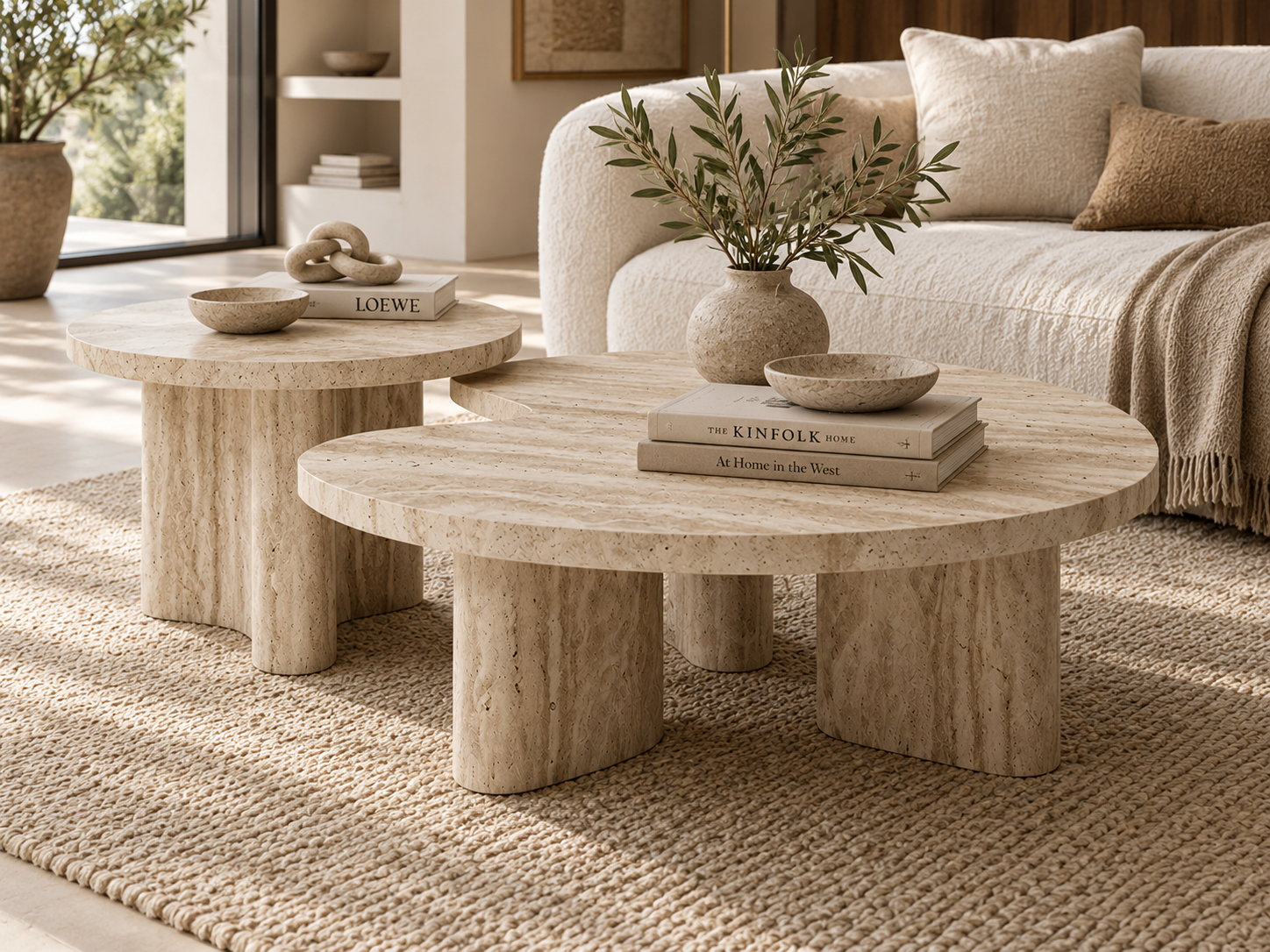 Modern Travertine Nesting Coffee Table Set