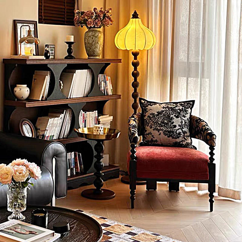 Nordic Floral Upholstered Wooden Accent Armchair