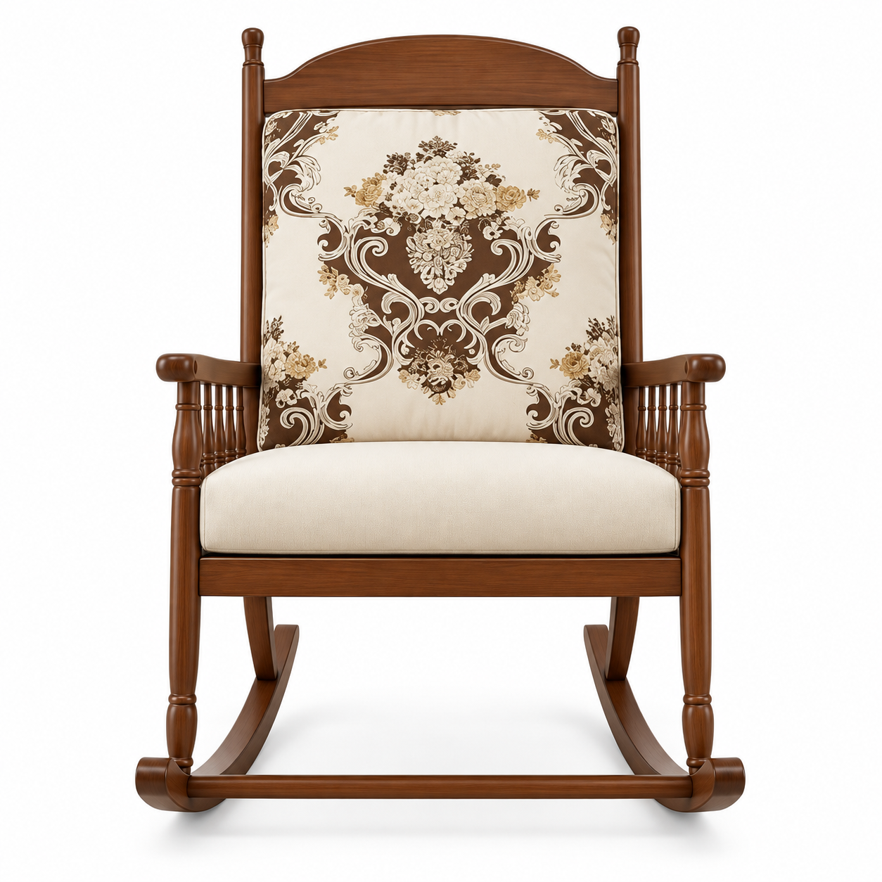 Traditional Wooden Rocking Chair with Floral Cushion
