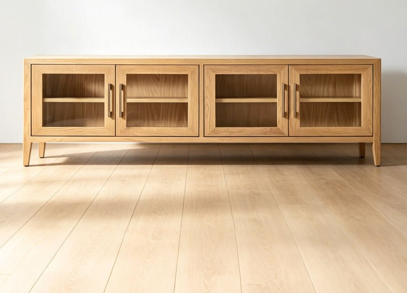 Glass-Door Wooden TV Stand