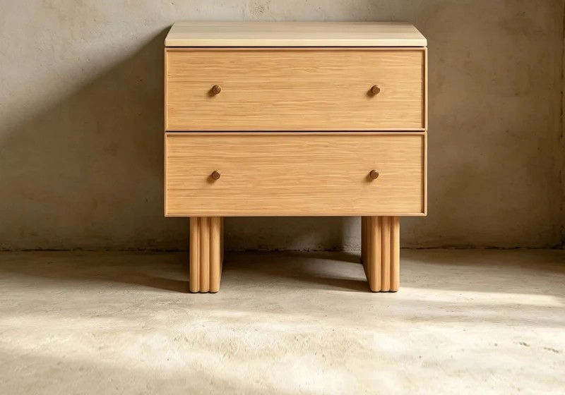 Fluted Leg Two-Drawer Wooden Nightstand