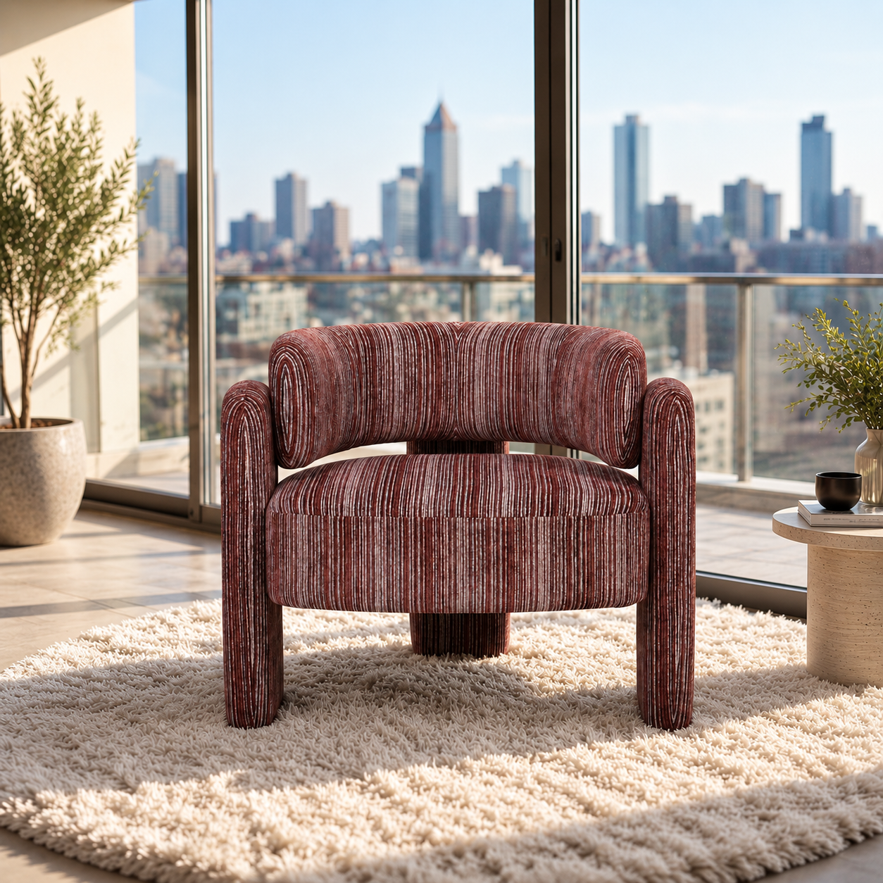 Modern Striped Fabric Upholstered Lounge Armchair