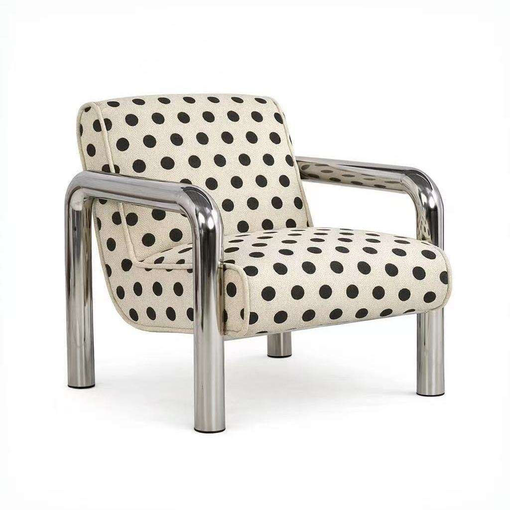 Modern Polka Dot Accent Chair Chrome Frame Retro Upholstered Living Room Armchai