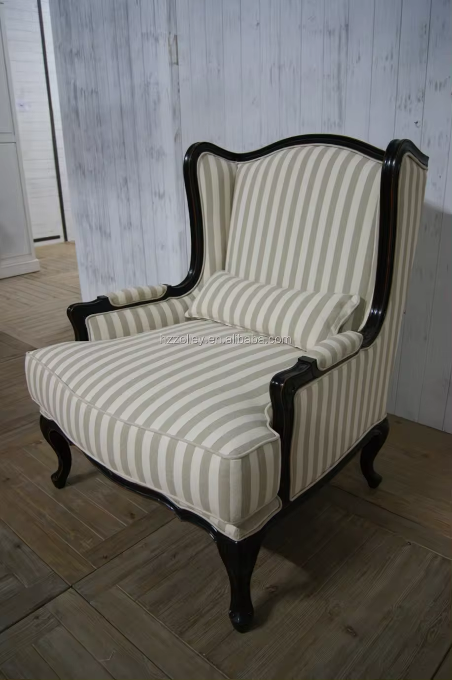 Classic Striped Linen Wingback Accent Armchair