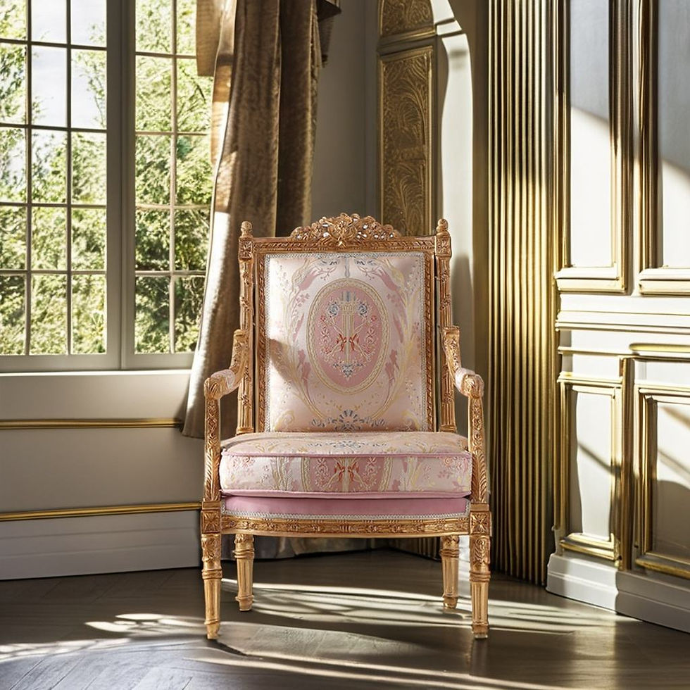 Thumbnail: European Gilded Wood Upholstered Accent Armchair