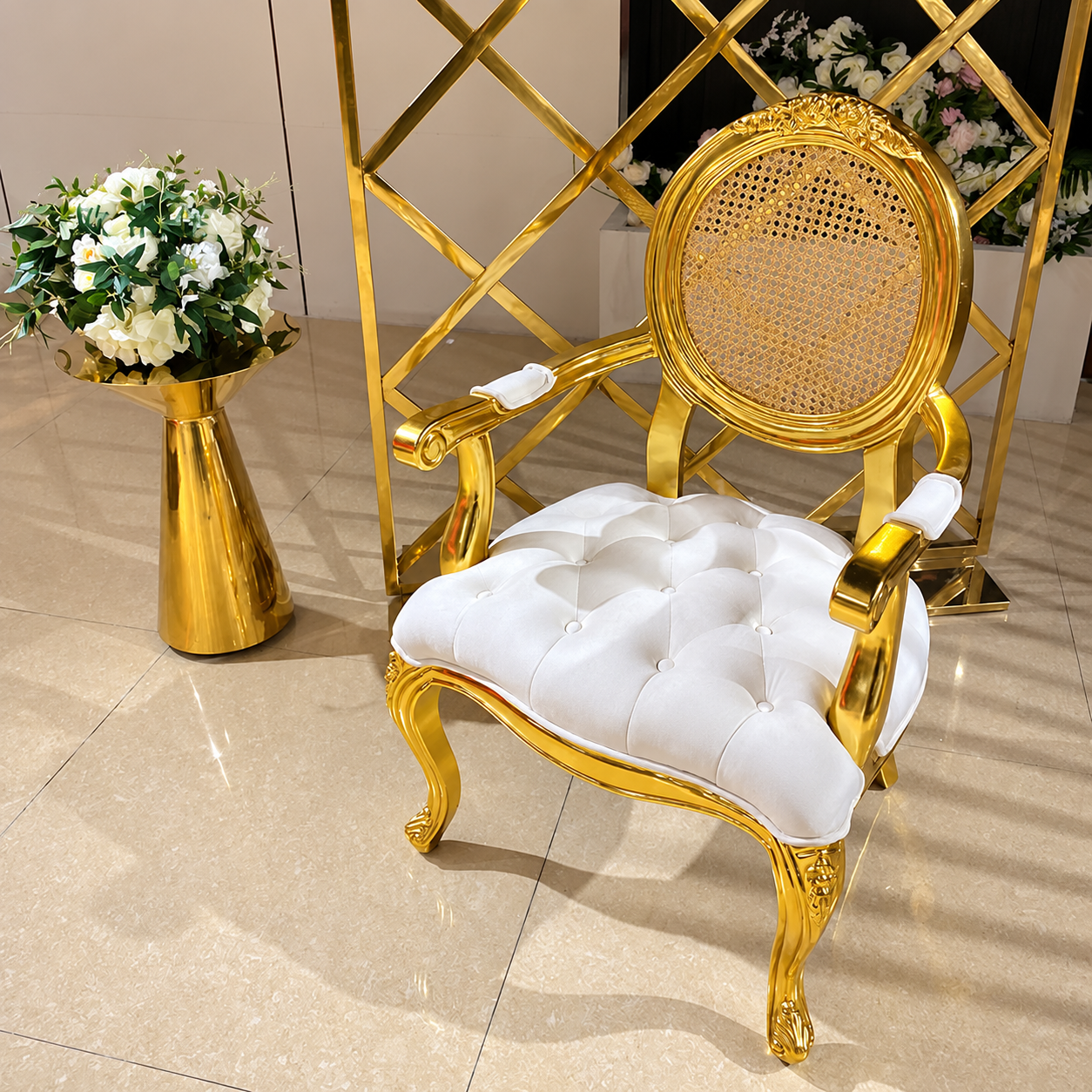 Gold Rattan Tufted Velvet Accent Dining Chair