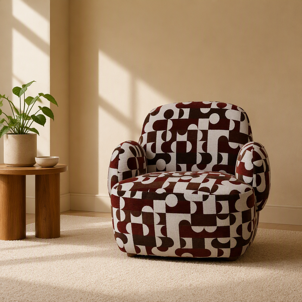 Modern Retro Geometric Jacquard Accent Armchair