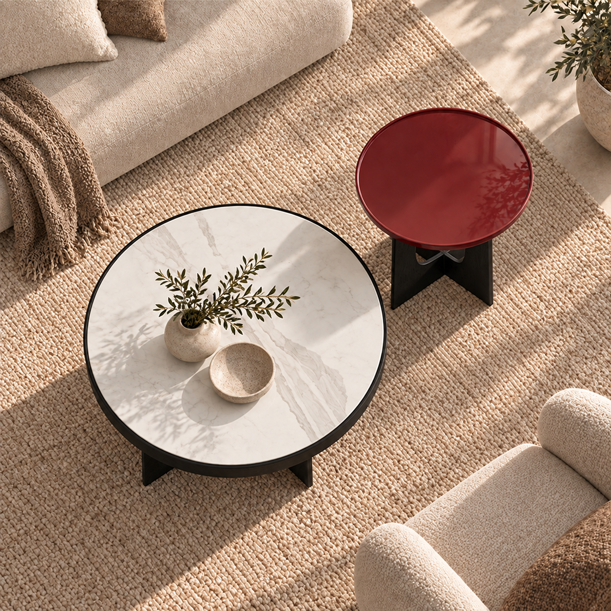 Sintered Stone Round Coffee Table Set