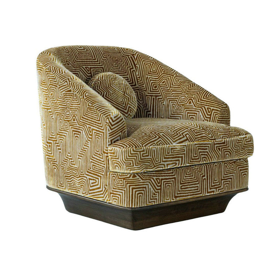 Geometric Upholstered Accent Chair with Wood Base, Modern Lounge Chair