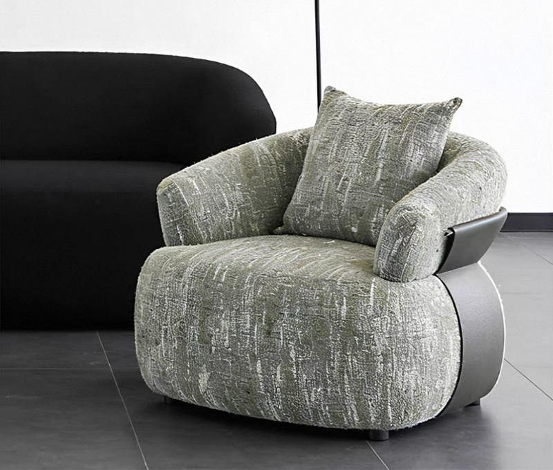 Modern Fabric Barrel Armchair Curved Back Accent Lounge Chair with Pillow