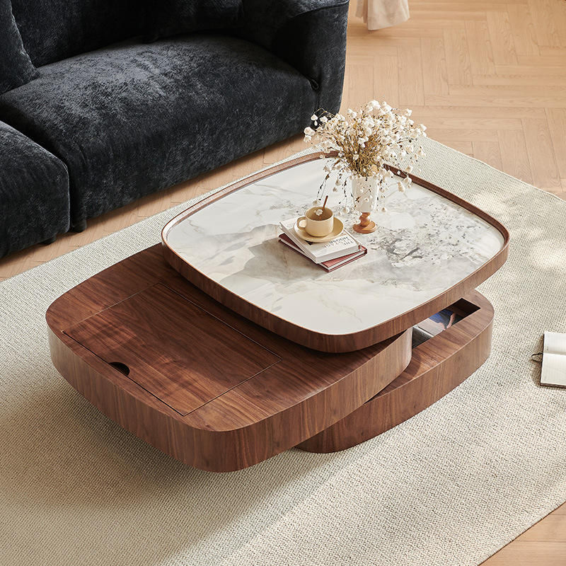 Mid-Century Modern Push-Pull Three-Layer Coffee Table