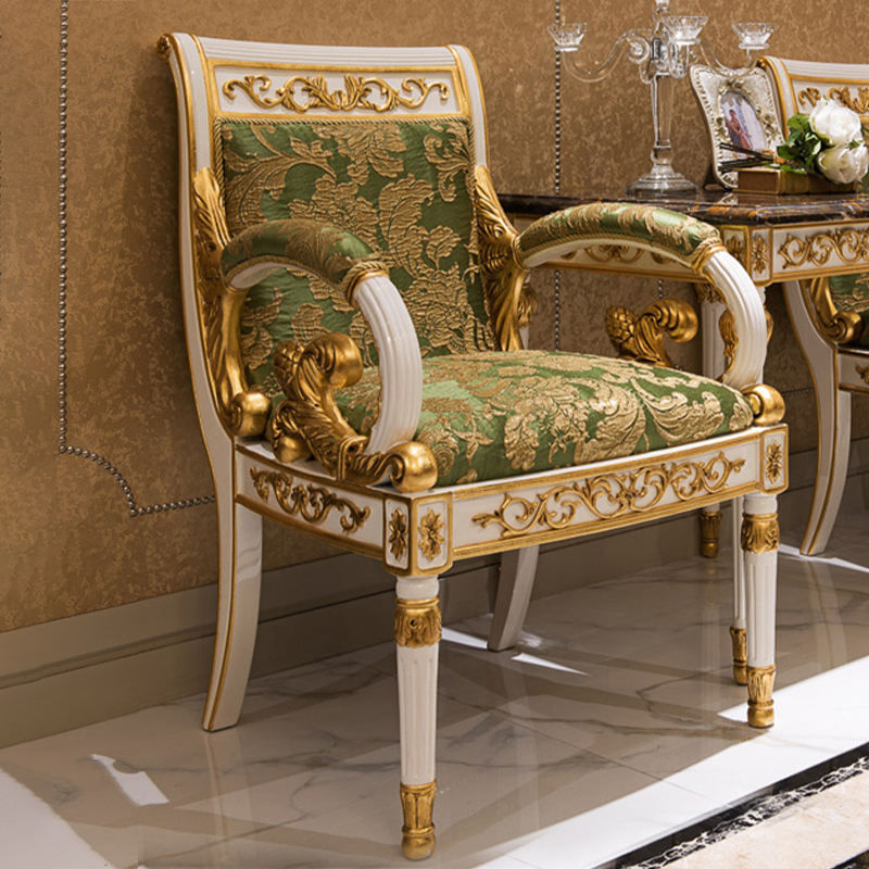 Classic White and Gold Carved Accent Chair