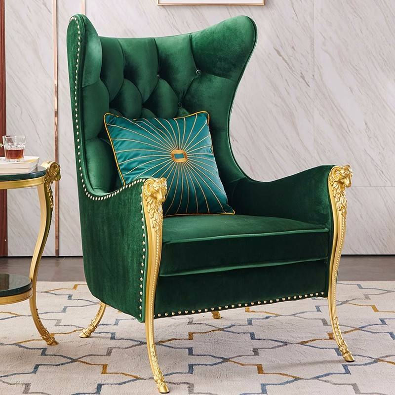 Green Velvet Modern Wingback Accent Chair