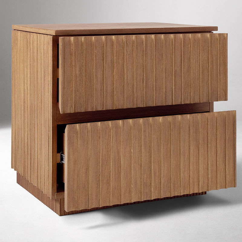Contemporary Fluted Wooden Two-Drawer Nightstand