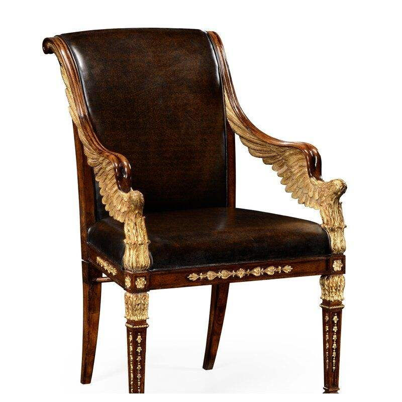 Empire Leather Accent Chair Carved Eagle Wing Armchair Desk Chair