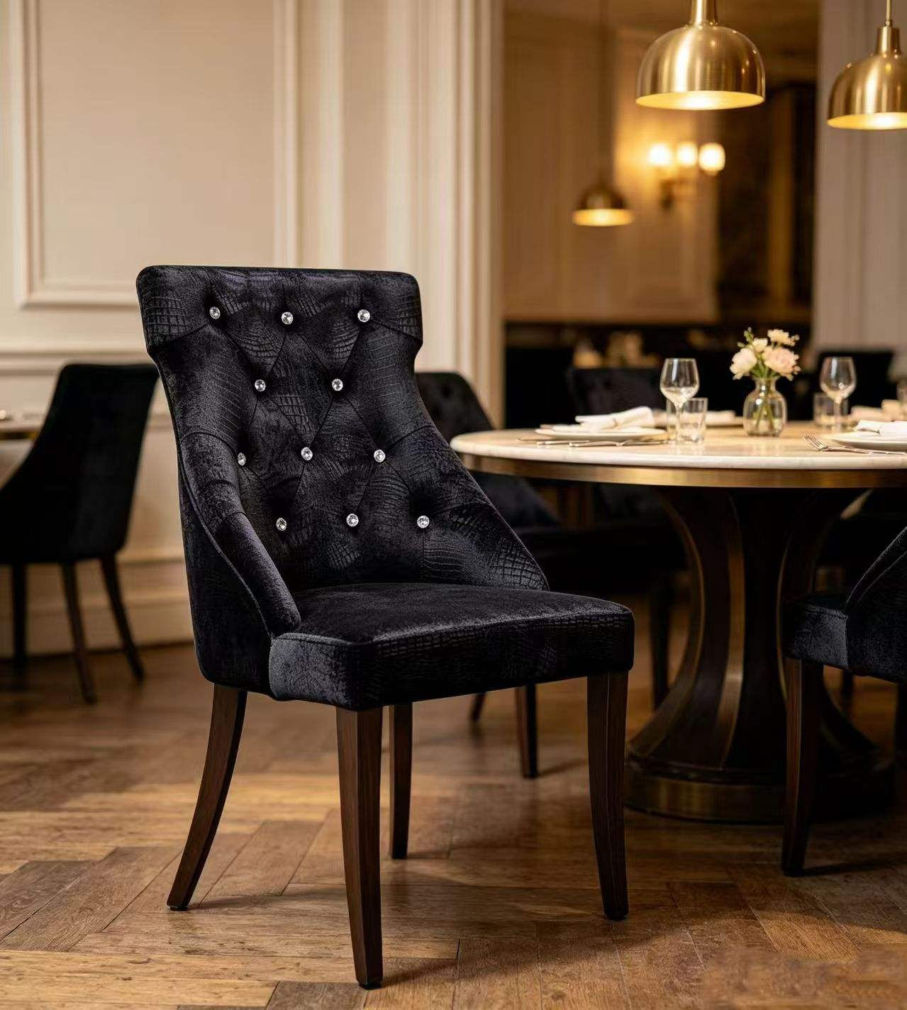 Black Velvet Dining Chair Crystal Tufted Accent Chair Vanity Side Chair