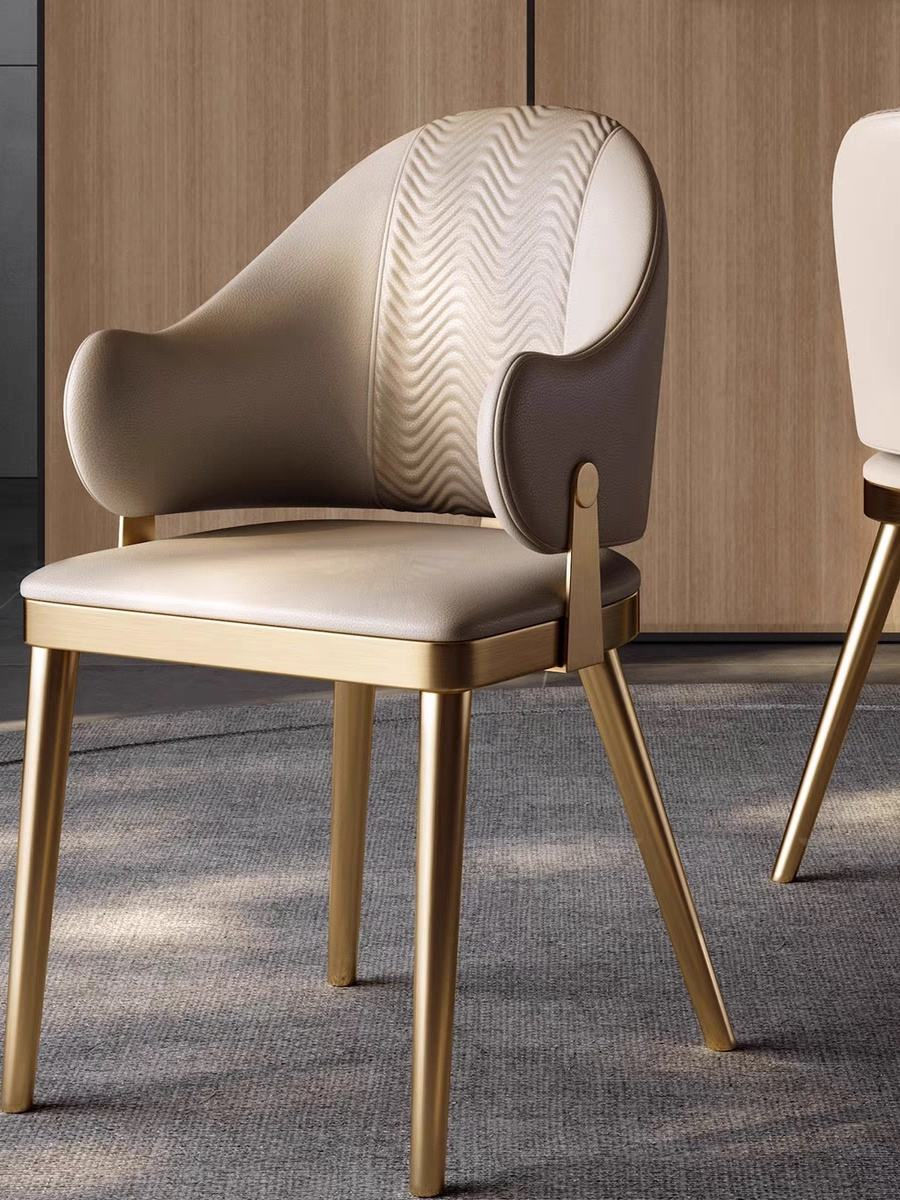 Luxury Genuine Leather Golden Stainless Steel Dining Armchair