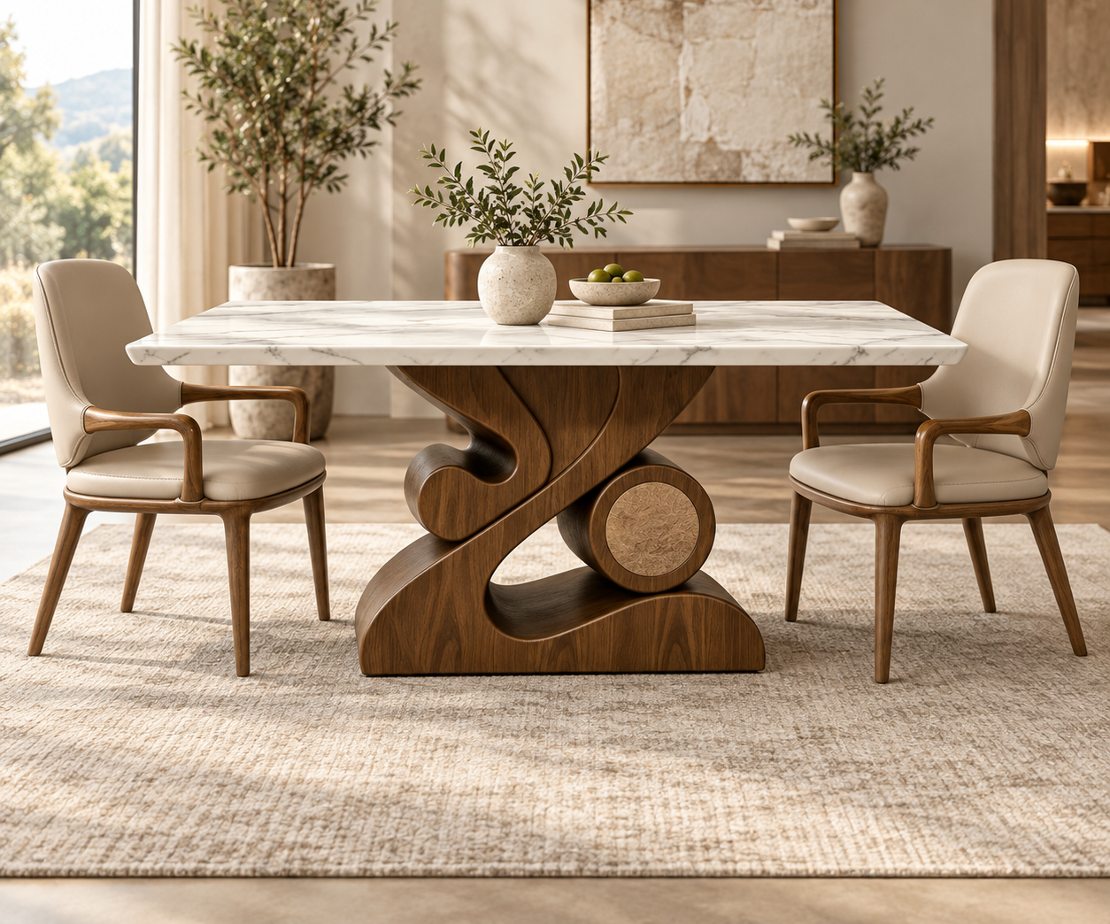 Modern Sculptural Marble Dining Table