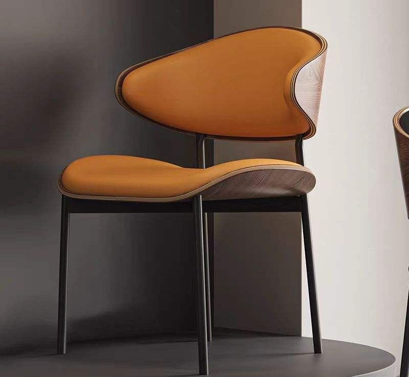 Modern Nordic Leather Upholstered Curved Backrest Dining Chair