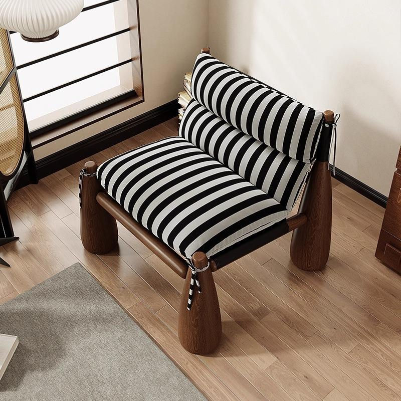 Modern Black and White Striped Wooden Lounge Chair