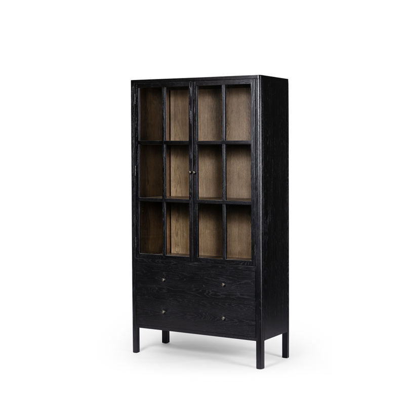 Black Paneled Glass-Door Cabinet