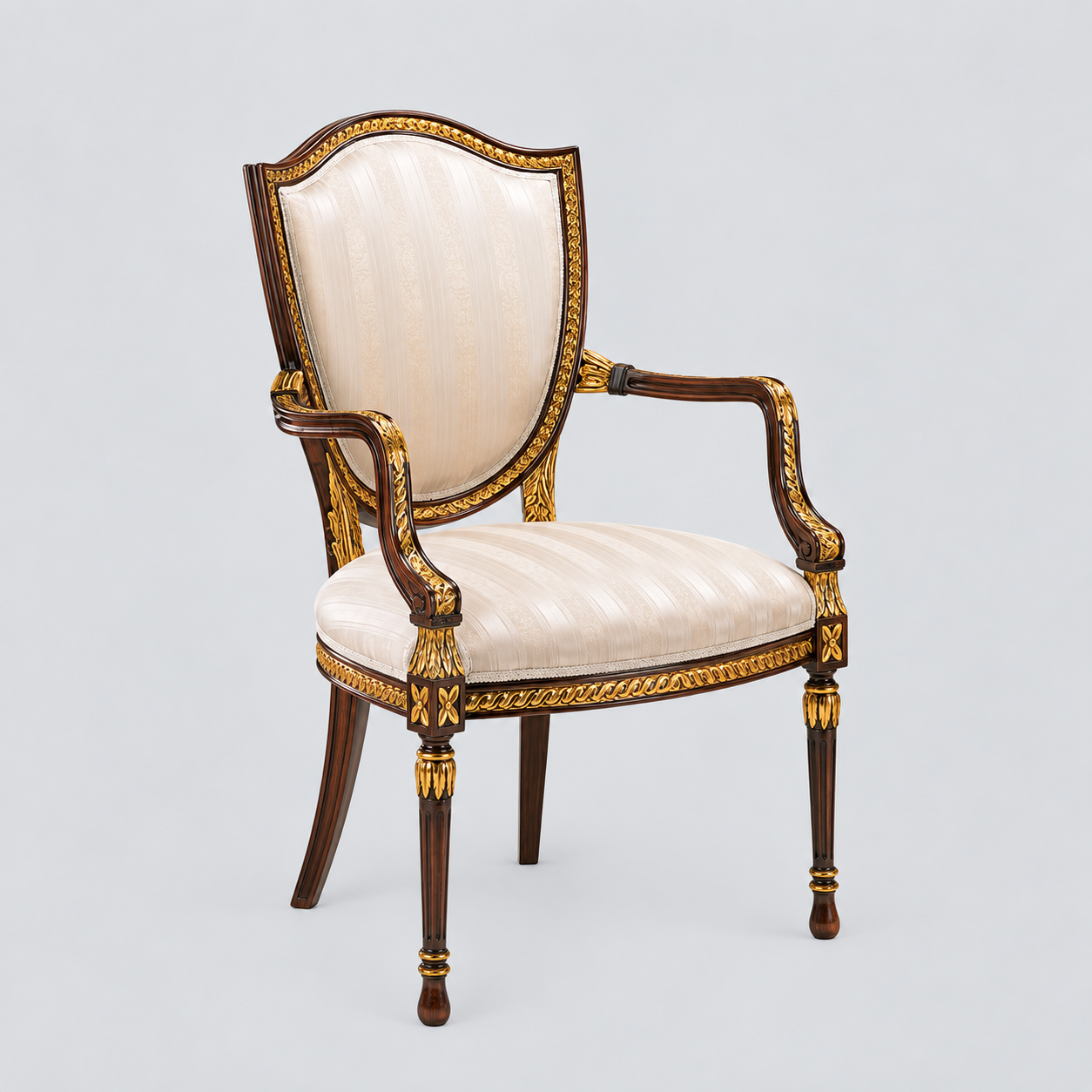 European Hand-Carved Gilded Wooden Dining Armchair