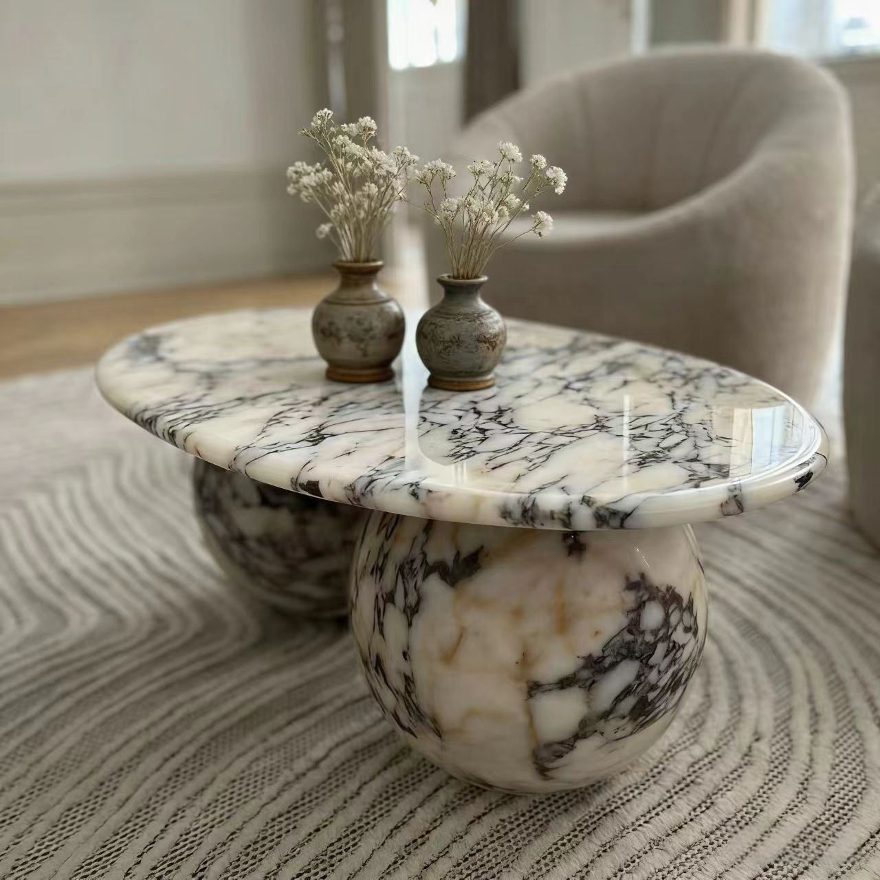Calacatta Marble Dual-Sphere Coffee Table