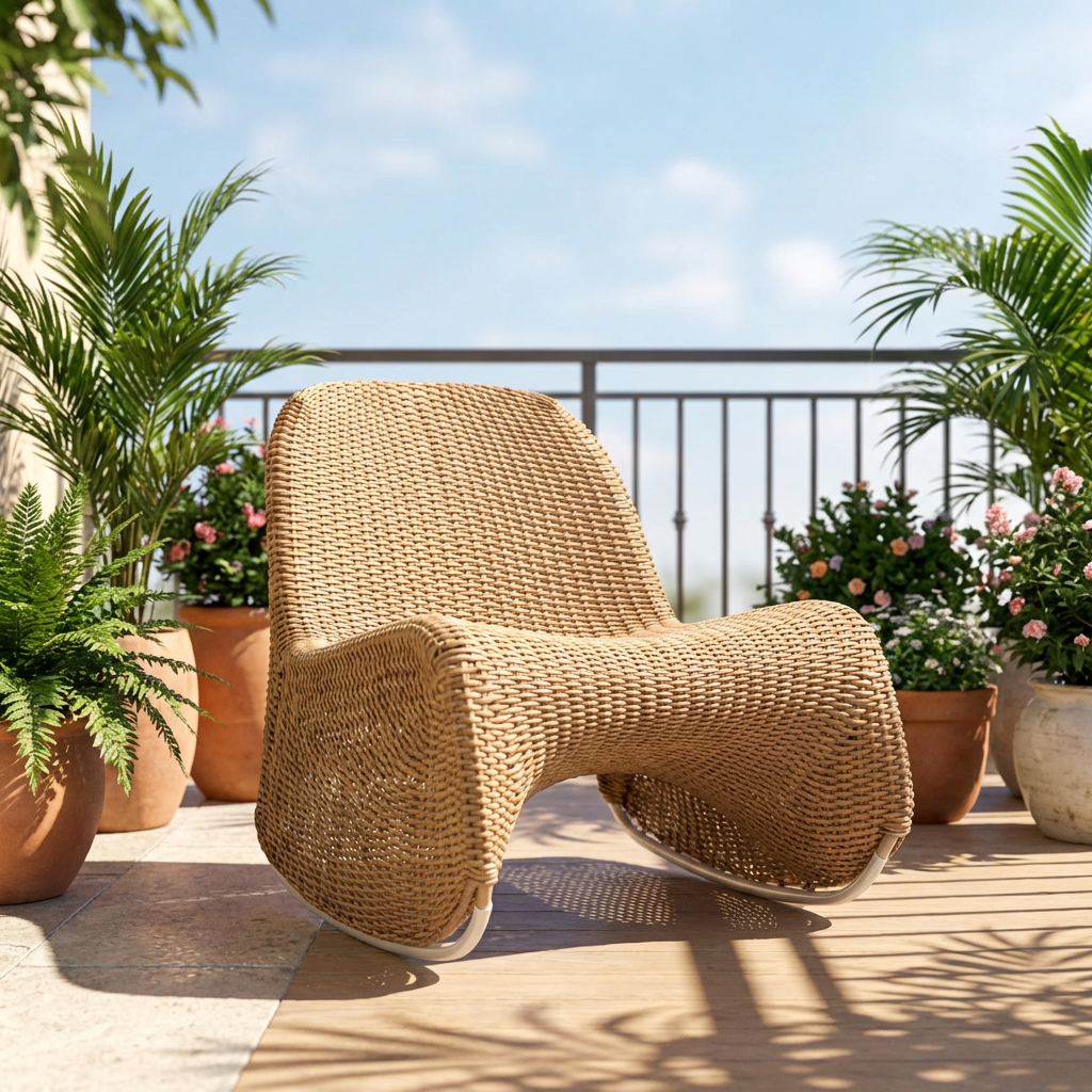 Modern Woven Rattan Accent Lounge Chair Cantilever Patio Living Room Armchair