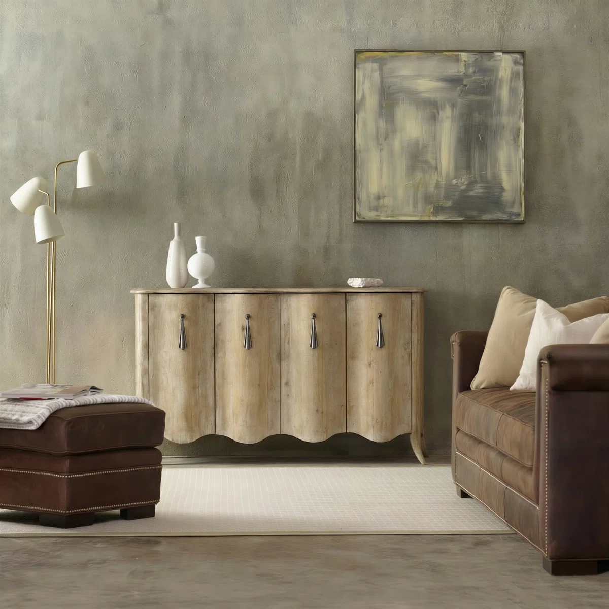 Scalloped Front Wooden Credenza