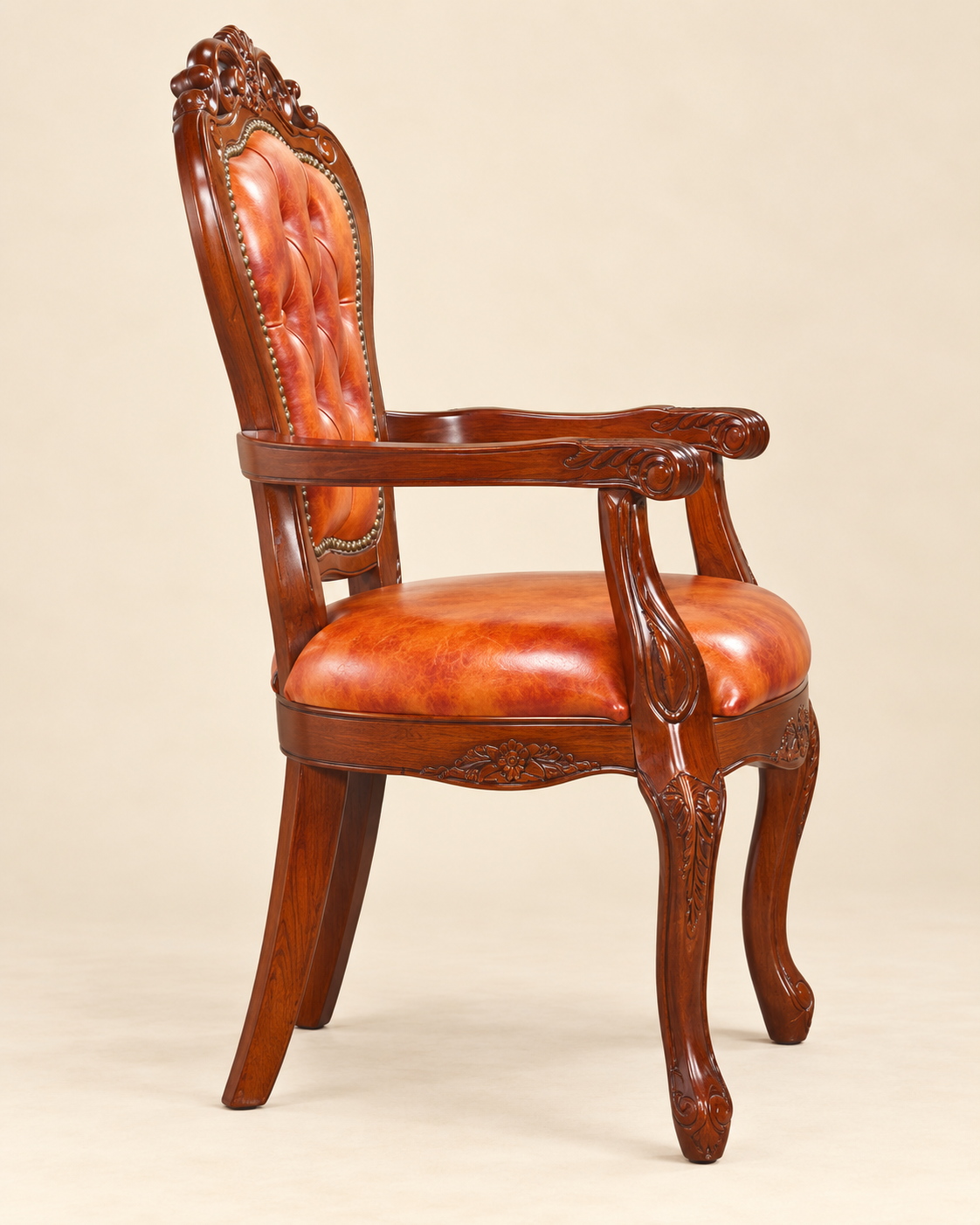 Traditional Tufted Leather Dining Armchair
