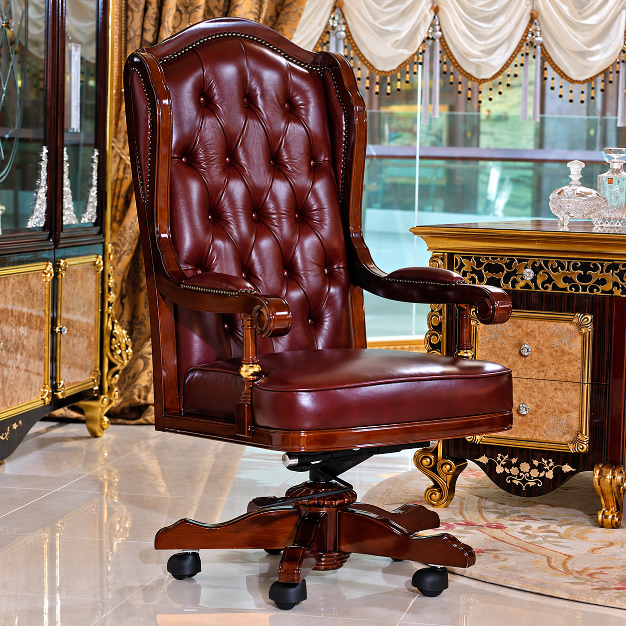 Traditional Leather Executive Office Chair High Back Swivel Desk Chair