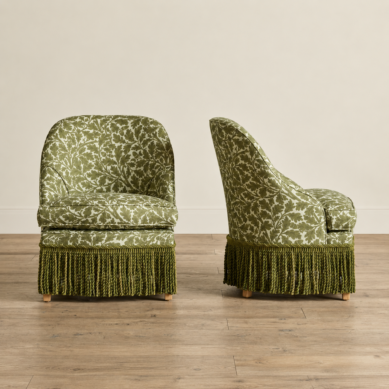 Green Floral Velvet Accent Chair with Fringe, Upholstered Lounge Chair