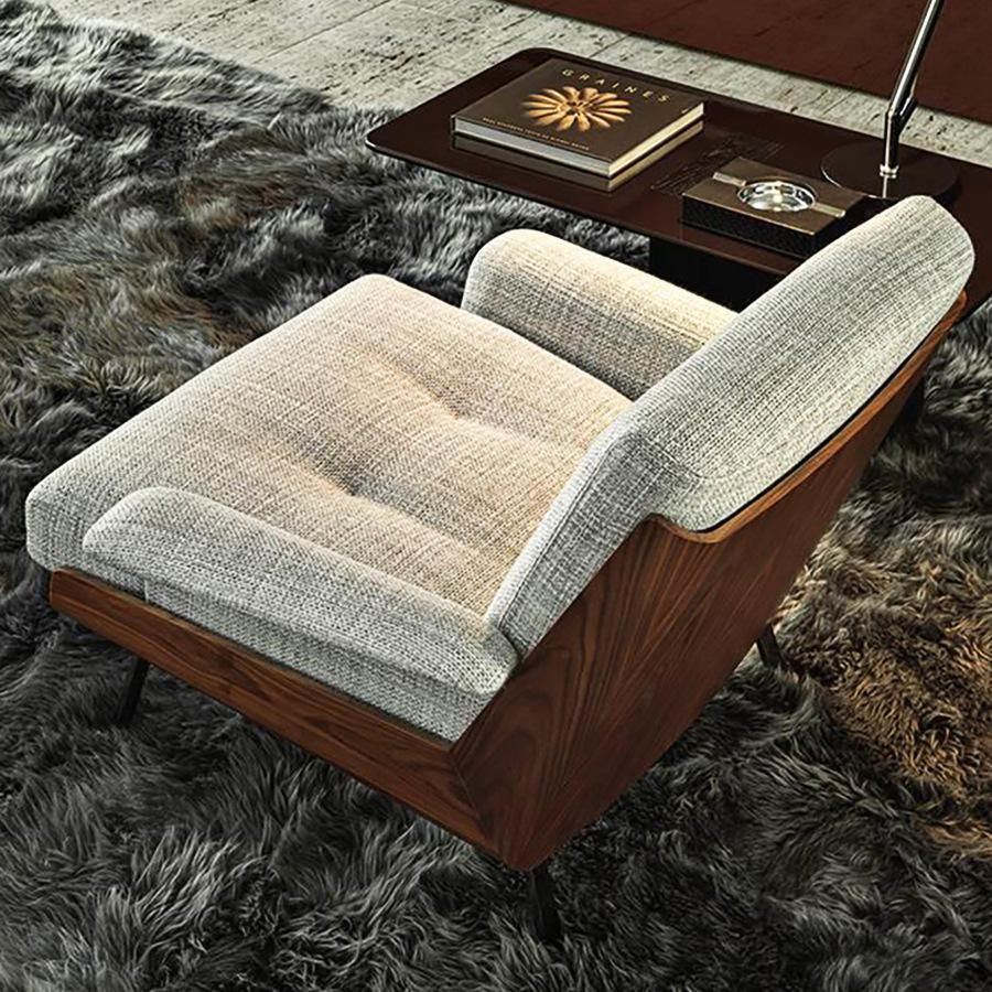 High Back Accent Armchair Wooden Outer Shell Fabric Upholstery Metal Legs