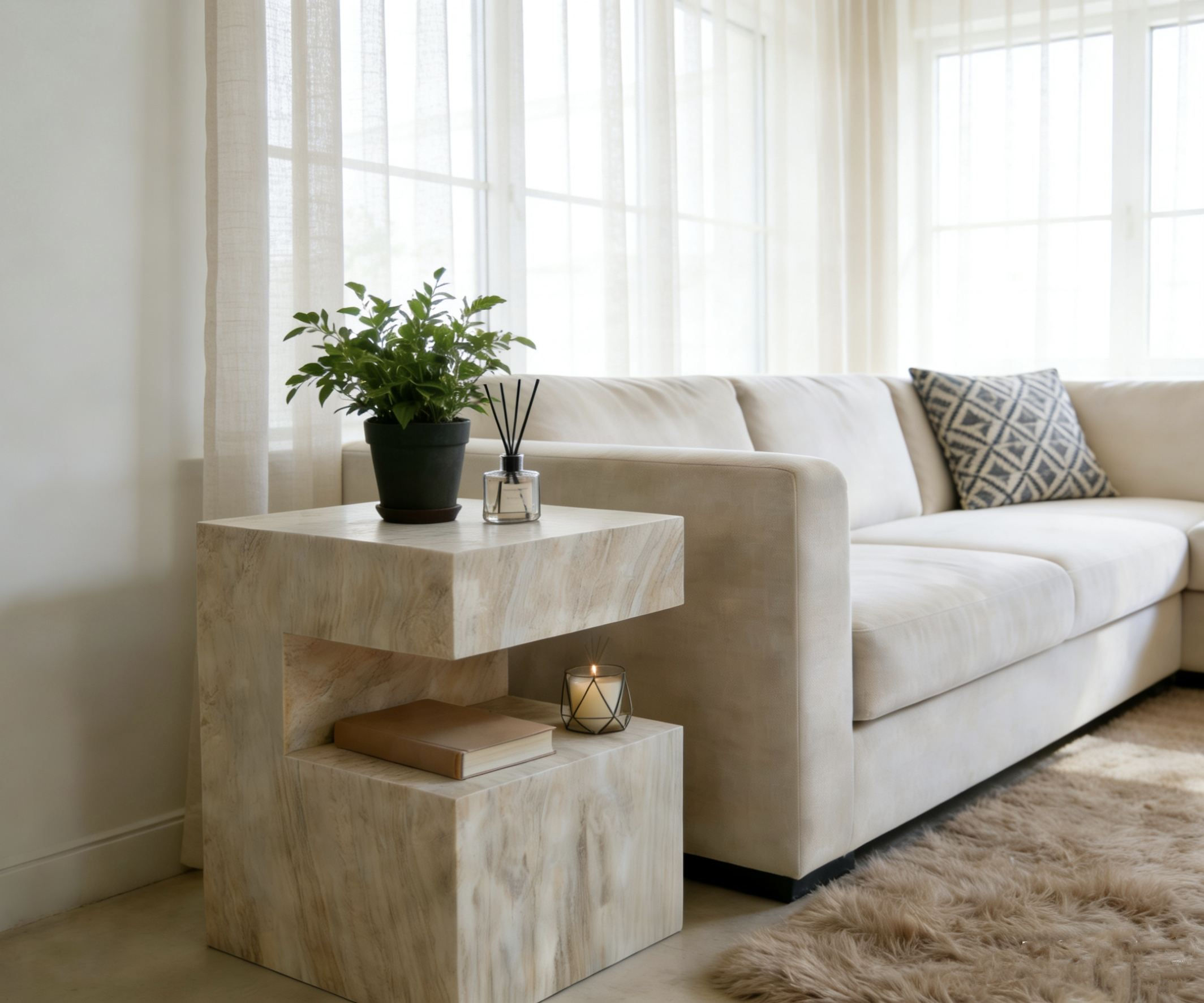 Modern Geometric Marble Bedside Nightstand