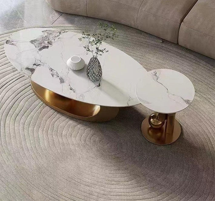Modern Oval Slate Coffee Table Set