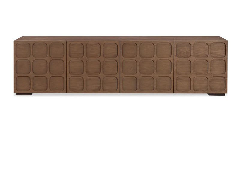 Waffle-Pattern Wooden TV Stand
