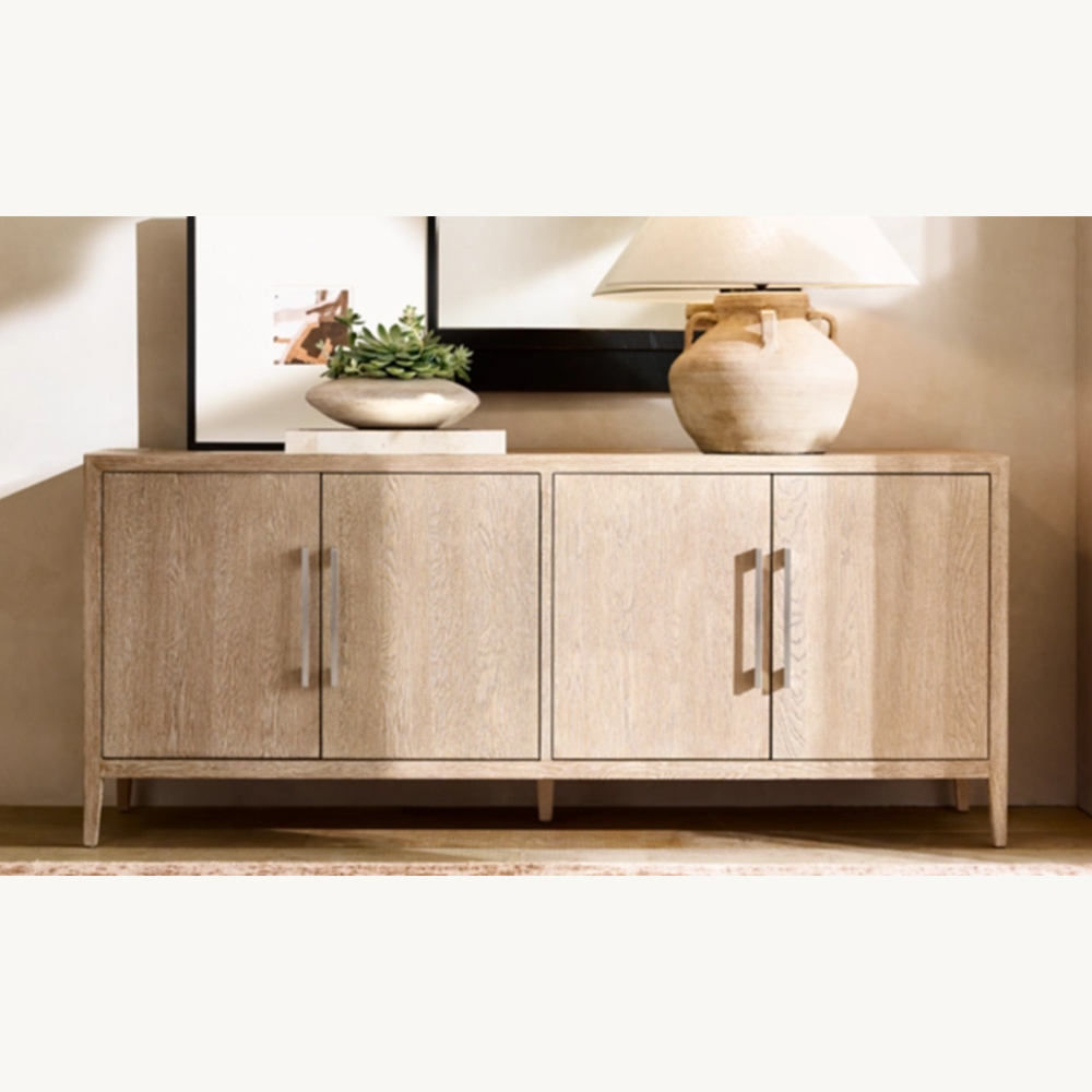 Oak Sideboard Cabinet Stone Top Media Console TV Stand Buffet Credenza