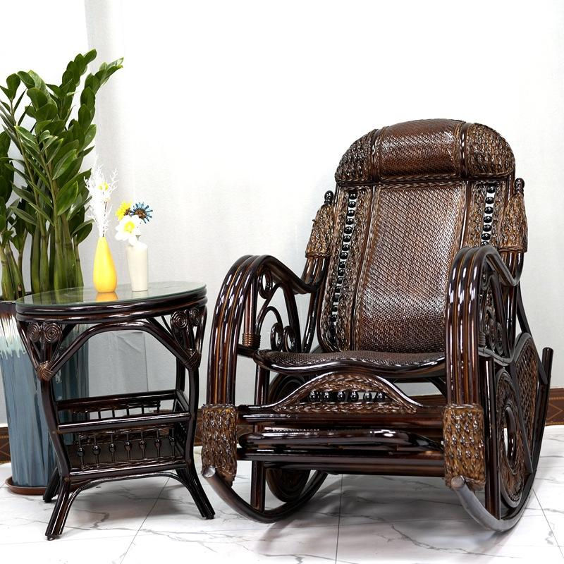Handmade Vintage Rattan Rocking Lounge Chair