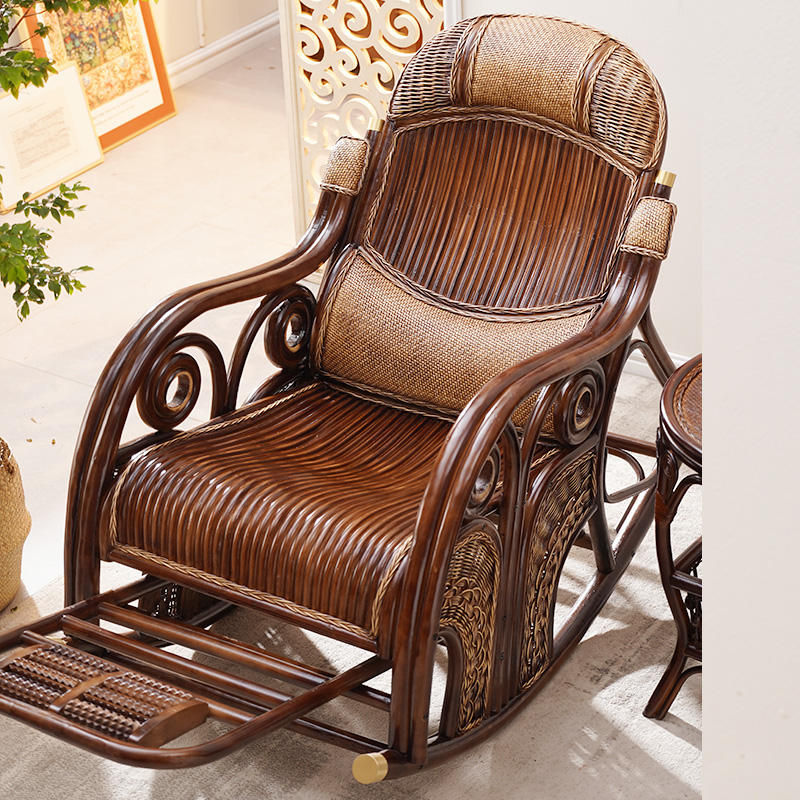 Handmade Contemporary Rattan Rocking Lounge Chair with Footrest