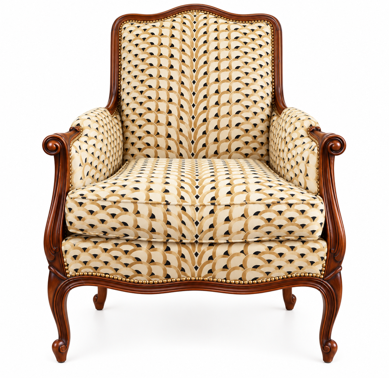 Boho Embroidered Accent Chair French Provincial Carved Wood Armchair