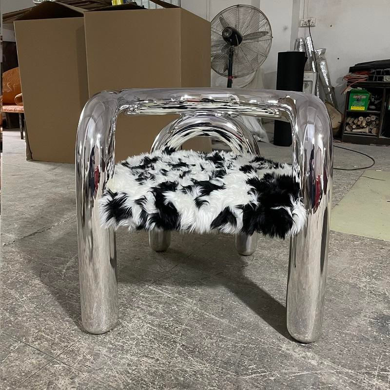Silver Fiberglass Accent Chair with Black and White Patterned Seat