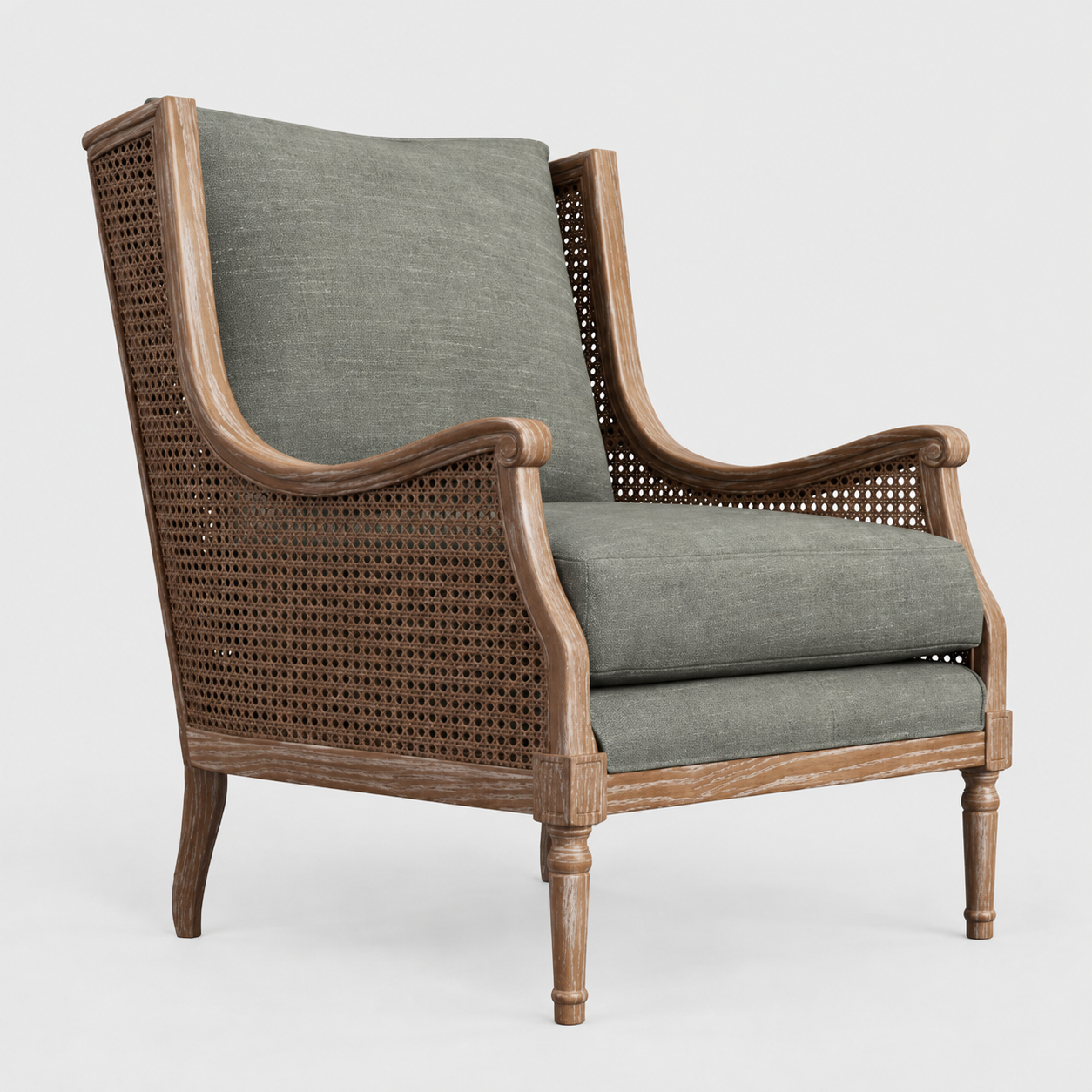 French Design Oak Wood Frame Reclining Armchair