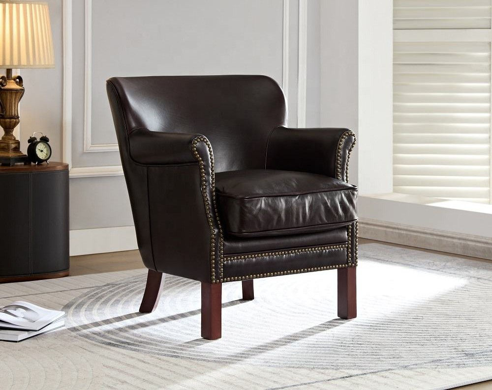 Classic Leather Nailhead Accent Armchair