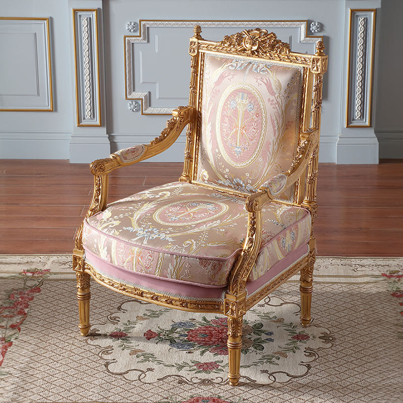 Classic Rococo Gold-Trimmed Pink Accent Chair