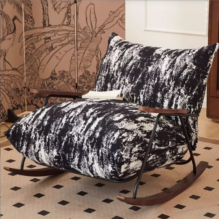 Modern Vintage Rocking Accent Lounge Chair with Cotton Upholstery