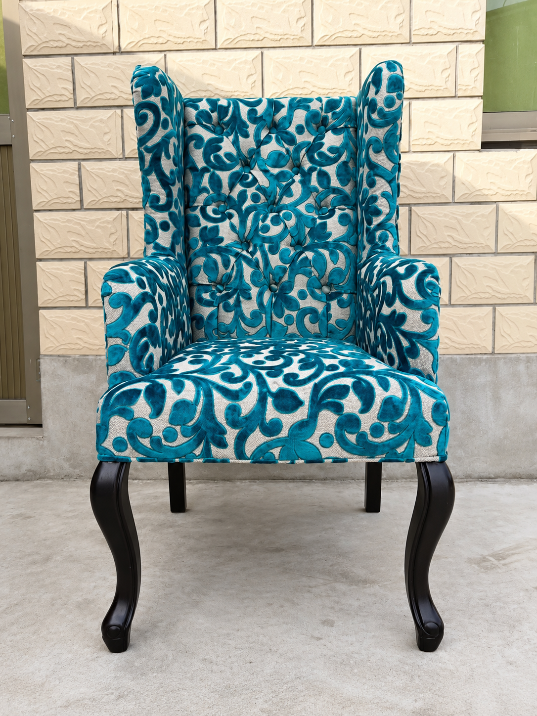 Modern Tufted Patterned Velvet Wingback Accent Armchair